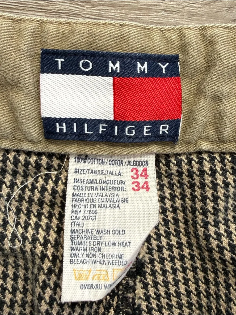 Vintage 90s Tommy Hilfiger High Waist Pleated Houndstooth Pants ACTUAL Sz 32x27